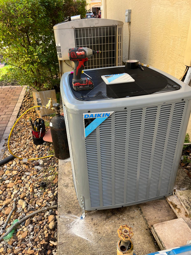 Daikin outdoor unit service work by experienced technician