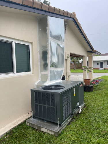 Goodman package unit residential installation with professional outdoor setup