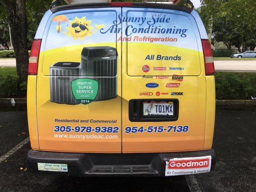 SunnySide AC service van showcasing professional branding and equipment