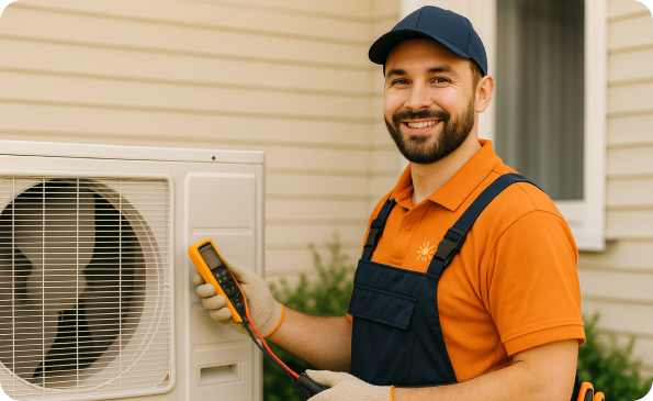 Professional HVAC technician working on air conditioning unit
